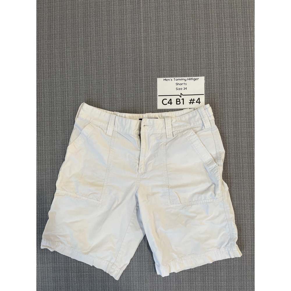 Tommy Hilfiger Cargo Shorts Mens 34 White Cotton Logo Hiking Camping Outdoor